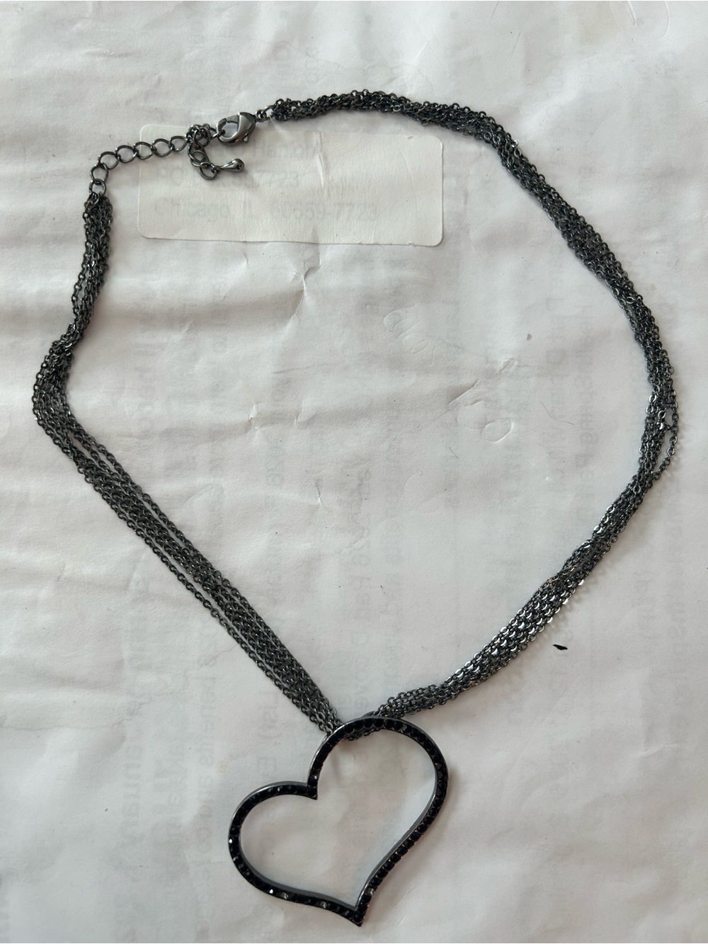 Anthropologie Gunmetal open Heart Layered chain Necklace with black rhinest